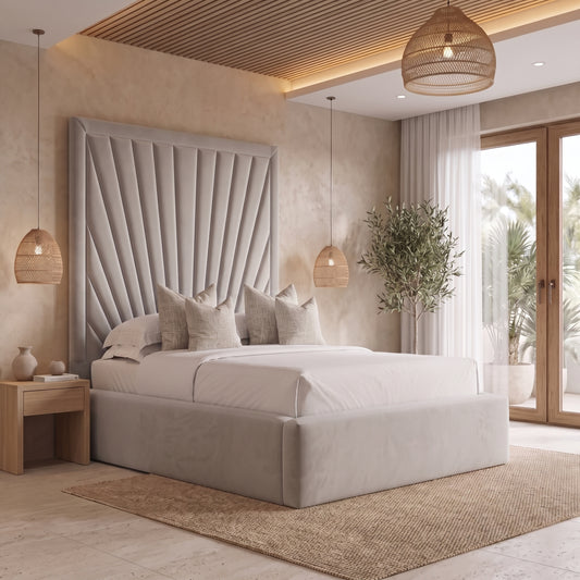 Warwick Silver Upholstered Ottoman Storage Bed with High Headboard