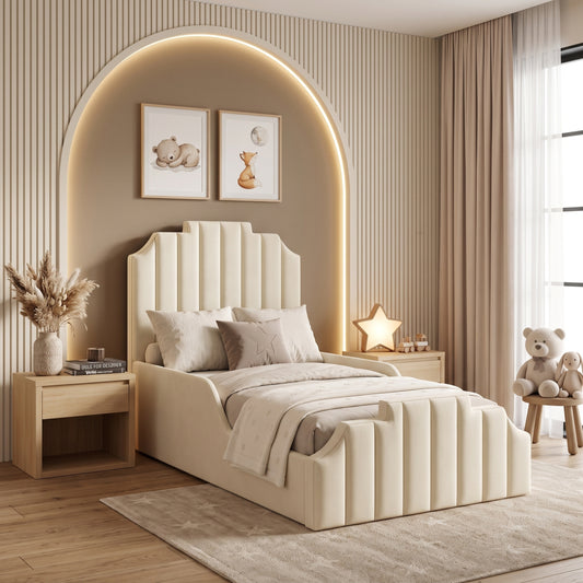 Harold Kids Beige Mountain Style Upholstered Bed Frame