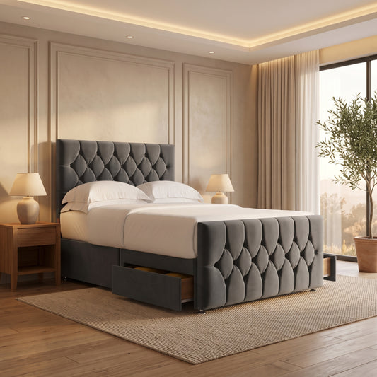 Lancaster Grey Chesterfield Upholstered Ottoman Storage Bed Frame