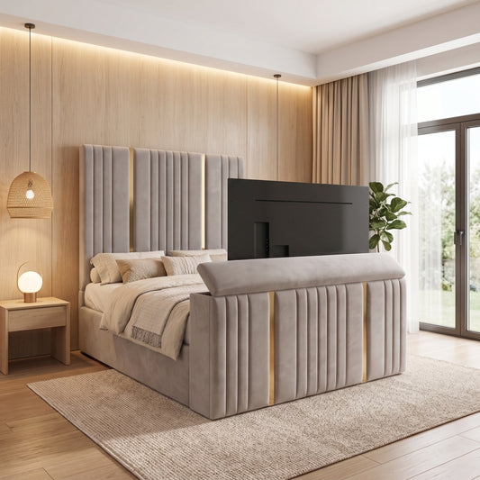 Monaco High Headboard Upholstered TV Bed Frame