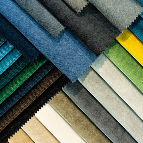 Collection of fabric swatches in various colors and textures.