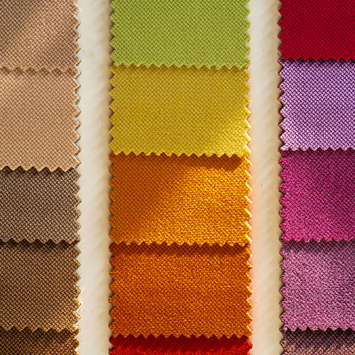 Color swatches of fabric in various colors arranged in a grid.