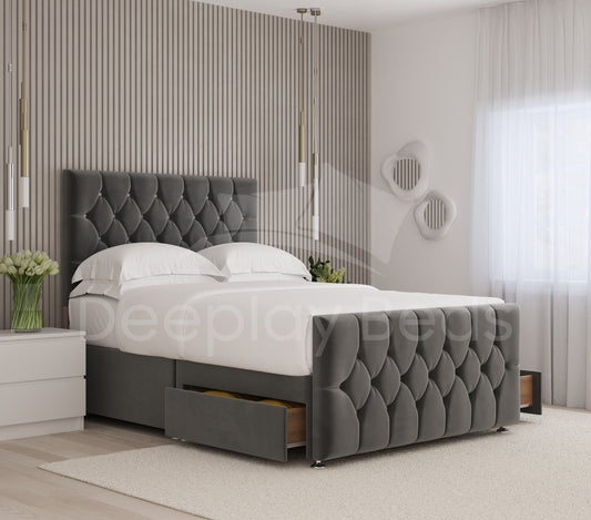 Lancaster Grey Chesterfield Upholstered Ottoman Storage Bed Frame with open storage compartment and tufted design, sleek and functional.