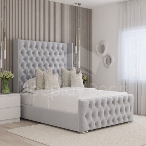 Newcastle Chesterfield Wingback Upholstered Storage Gray Beds Frame