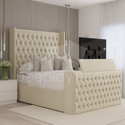 Oxford Chesterfield Wingback TV Upholstered Storage Cream Beds Frame