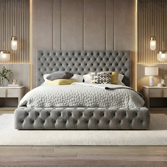 Plymouth Chesterfield High Headboard Ottoman Storage Bed Frame – Grey