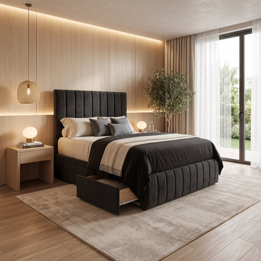 Sydney Vertical Panel High Headboard Divan Drawer Storage Bed