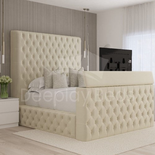 Westminster Chesterfield TV Upholstered Ottoman Storage Cream Beds Frame