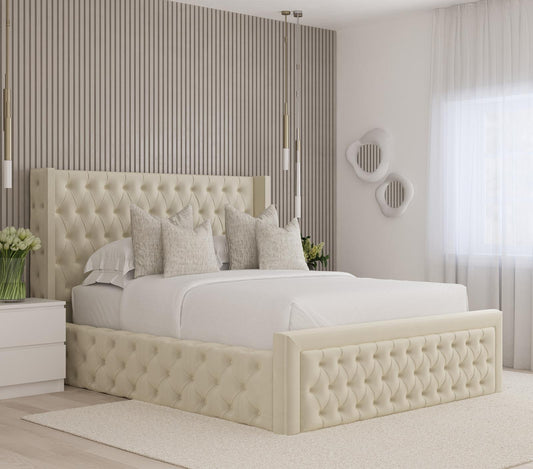Aethelbert Cream Chesterfield Wingback Upholstered Ottoman Storage Bed
