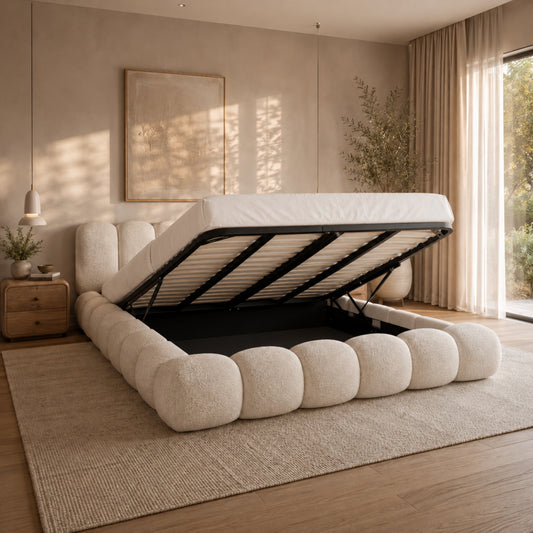 Bergen Bubble Bed Frame – Cream Boucle Ottoman Bed