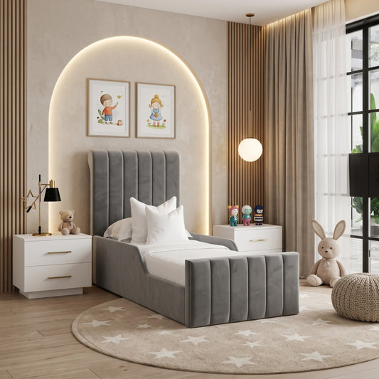 Eadred Lines Charcoal Upholstered Kids Bed