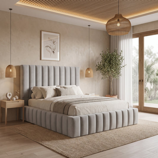 Egbert Grey Upholstered Ottoman Storage Bed with Vertical Panel Headboard
