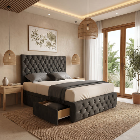 Moscow Diamond Button High Headboard Divan Drawer Storage Bed Frame