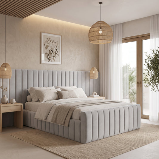 Portsmouth Liner High Headboard Ottoman Storage Bed Frame – Silver