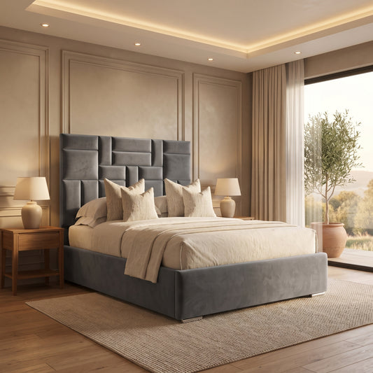 Wrexham Grey Upholstered Ottoman Storage Bed Frame with High Padded Headboard