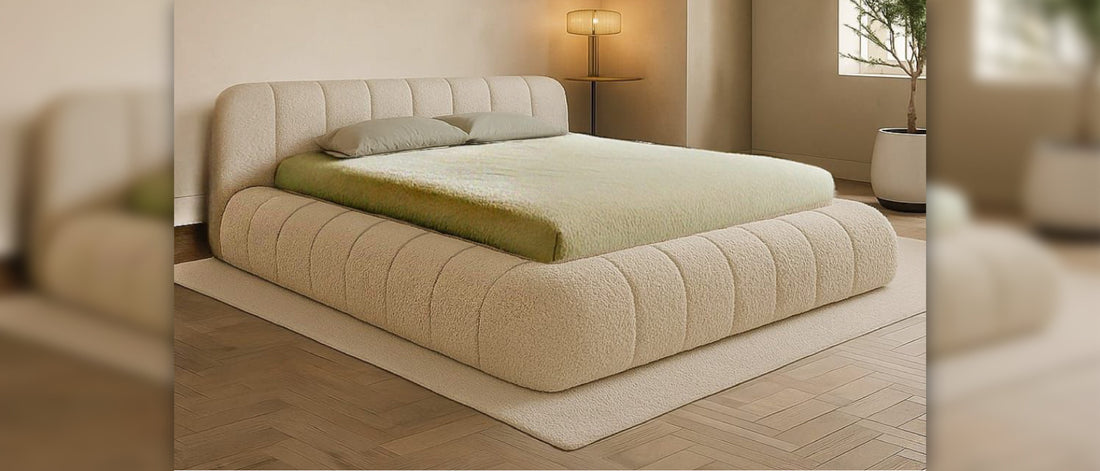Cream bubble-textured small double bed frame with matching headboard and base.