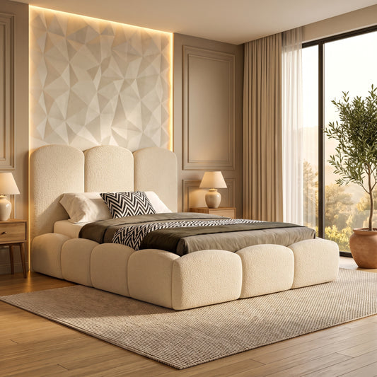 Liverpool Cream Bubble Upholstered Ottoman Storage Bed Frame