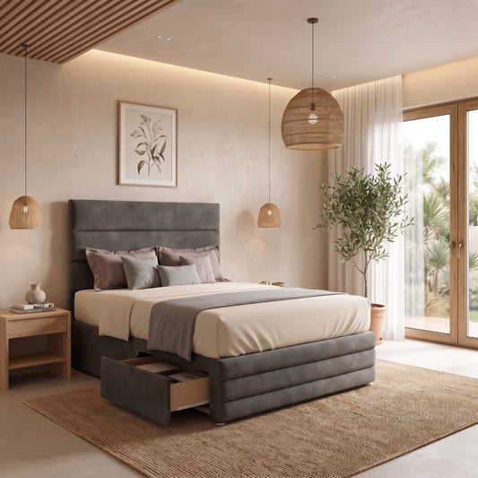 Havana Line Panel High Headboard Divan Drawer Storage Bed