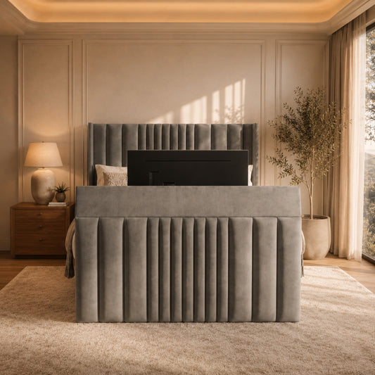 Lucerne Grey High Headboard Ottoman TV Bed Frame