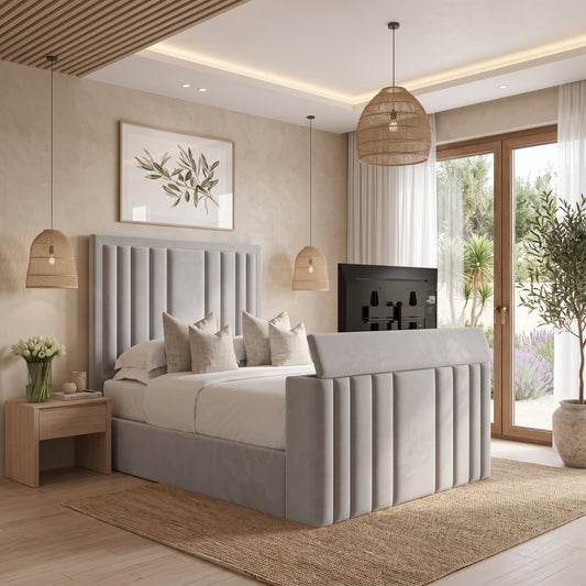 Aethelwulf Grey Upholstered Ottoman Storage TV Bed Frame