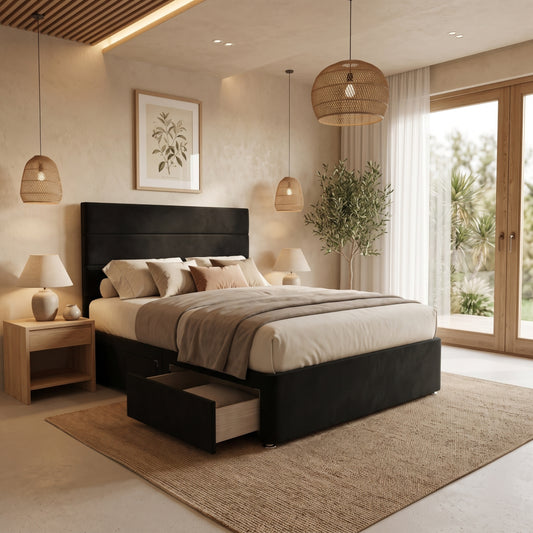 Athens Modern Panel High Headboard Divan Drawer Storage Bed Frame