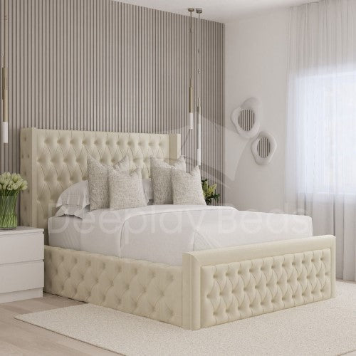 Aethelbert Chesterfield Wingback Upholstered Ottoman Storage Cream Beds Frame