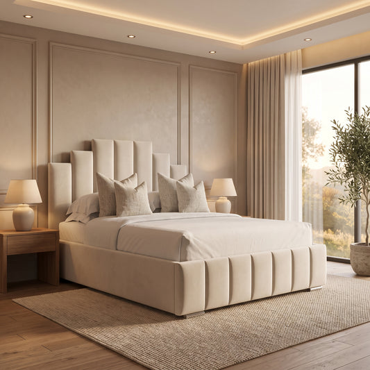 Bristol White Bubbles Upholstered Storage Bed with Tall Headboard