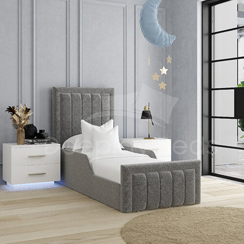 Eadwig Kids Charcoal Linen Border Upholstered Bed Frame + Free 8" Mattress 3ft-4ft-4ft6-5ft