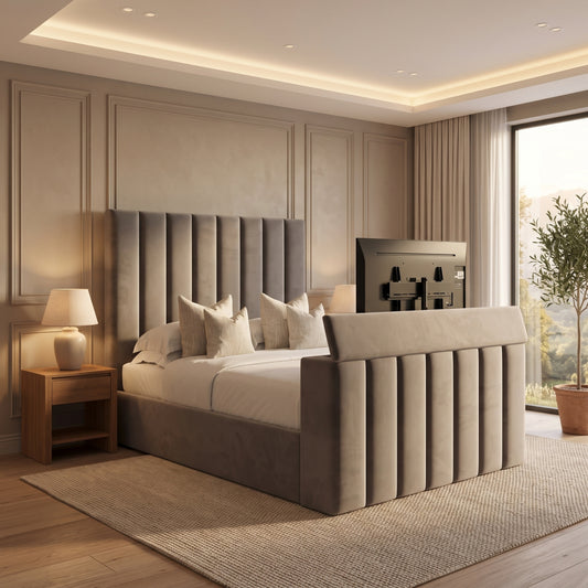 Goldsmiths Ottoman Storage High Headboard Upholstered TV Bed