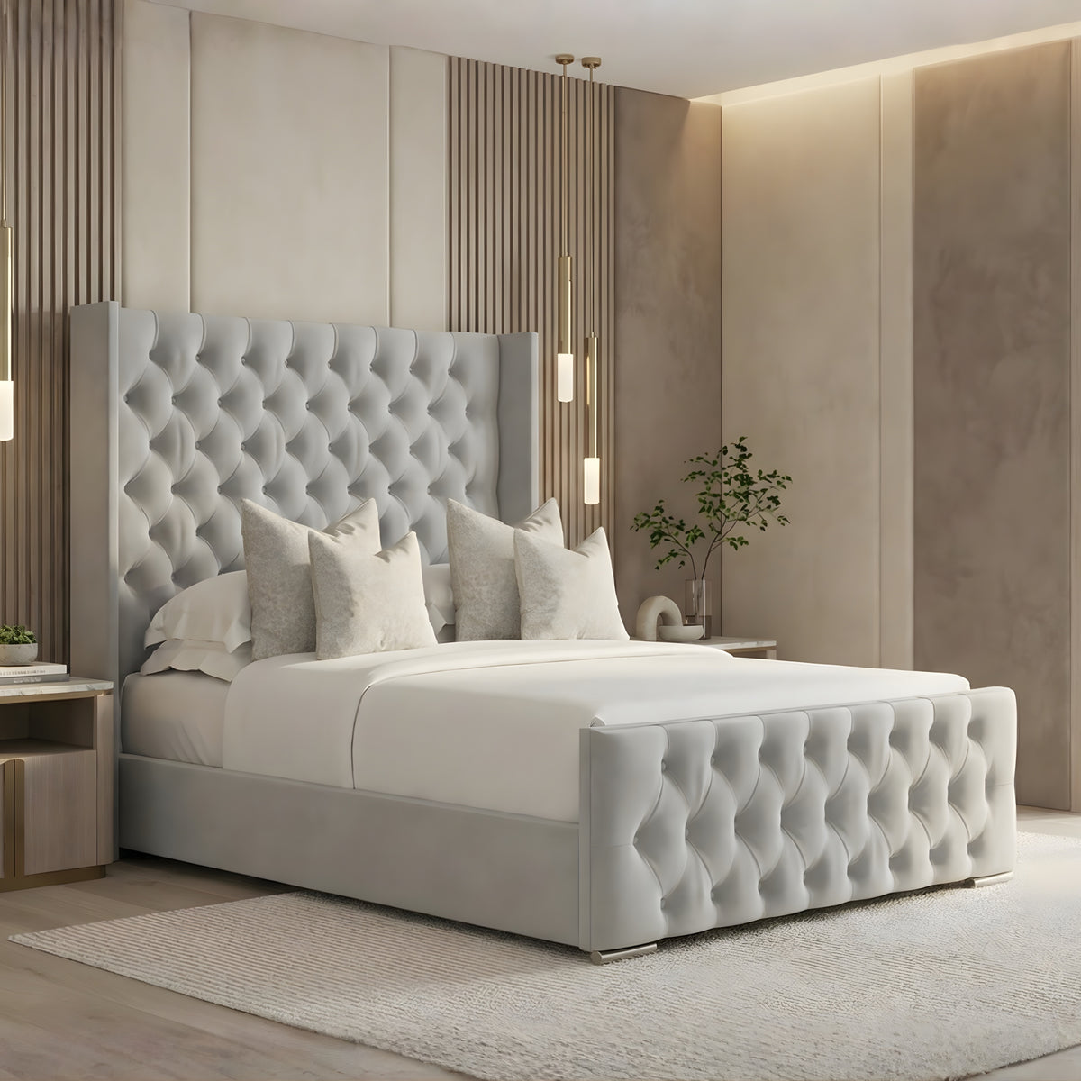 Newcastle High Headboard Chesterfield Bed with Storage | Deeplay Beds