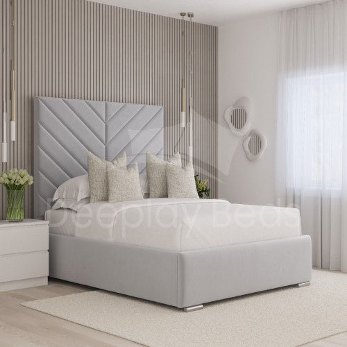 St Andrews Leaf-Design Upholstered Storage Silver Bed Frame