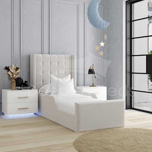 William Kids Silver Wingback Upholstered Bed Frame + Free 8" Mattress 3ft-4ft-4ft6-5ft