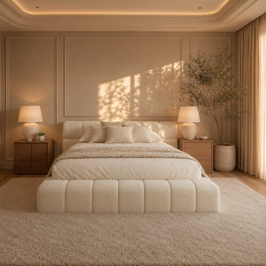 Capri Cream Boucle Ottoman Storage Bed with Cloud Headboard