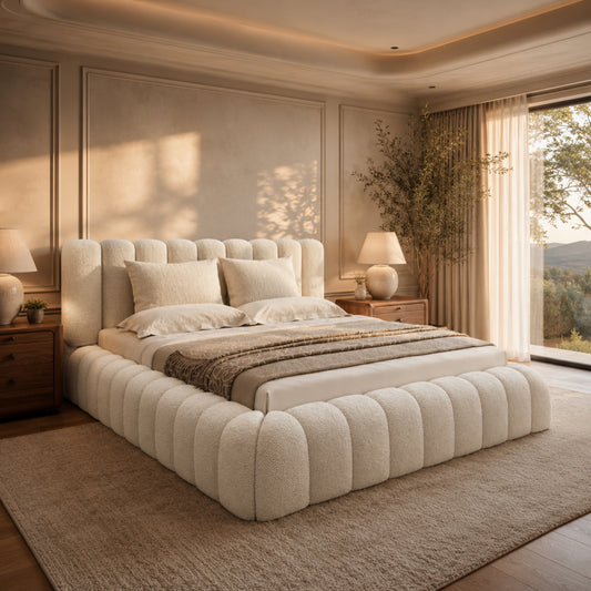 Aspen Bubble Bed Frame – Cream Boucle Ottoman Bed