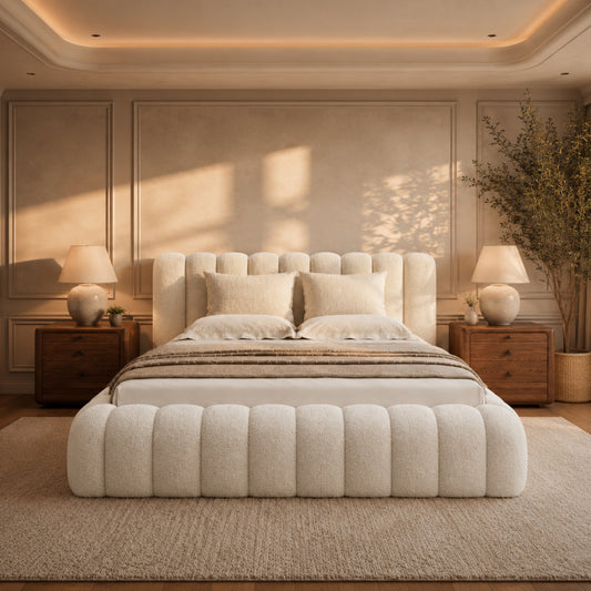 Aspen Bubble Bed Frame – Cream Boucle Ottoman Bed