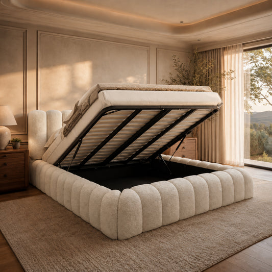 Aspen Bubble Bed Frame – Cream Boucle Ottoman Bed