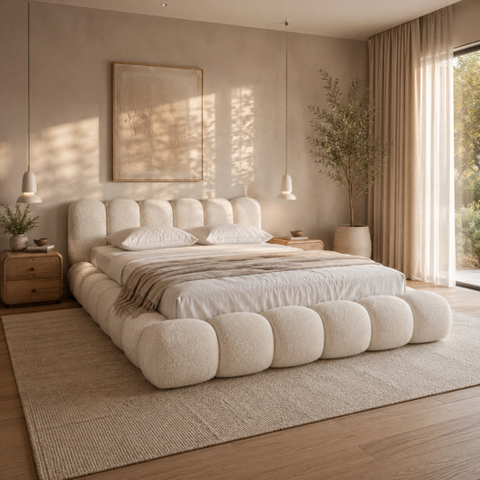 Bergen Bubble Bed Frame – Cream Boucle Ottoman Bed