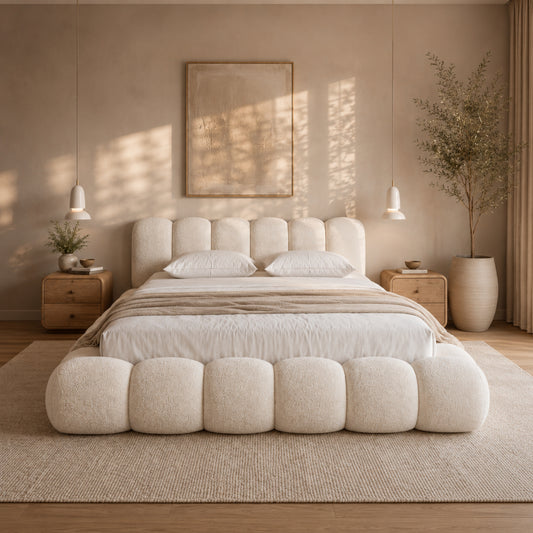 Bergen Bubble Bed Frame – Cream Boucle Ottoman Bed