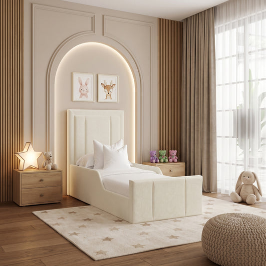 Edgar Cream Box Style Upholstered Kids Bed Frame