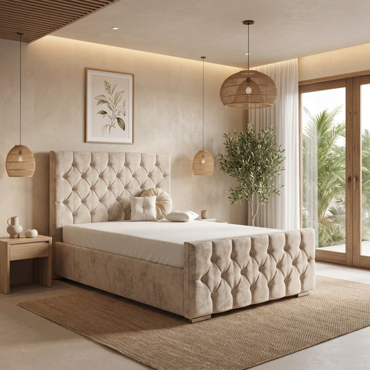 Keele Cream Chesterfield Upholstered Storage Bed Frame