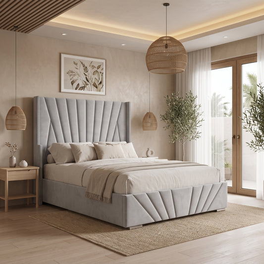 Metropolitan Silver Wingback Upholstered Ottoman Storage Bed Frame