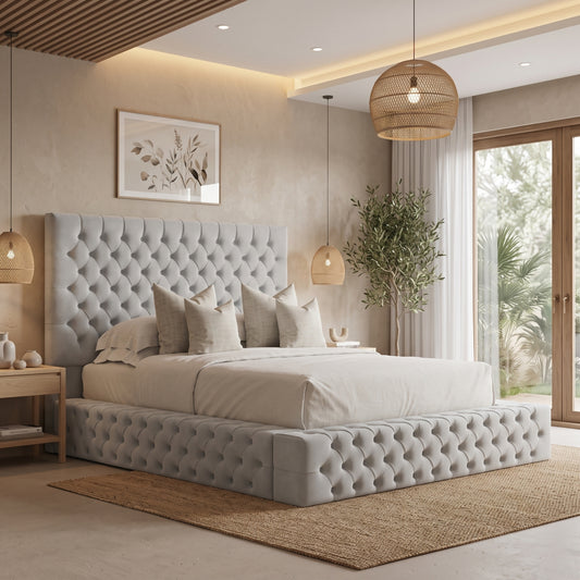 South Wales Ottoman Storage Ambassador Bed Frame - silver Fabric Upholstery