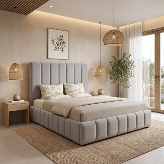 Stephen Upholstered Bed Frame with Vertical Panel Design